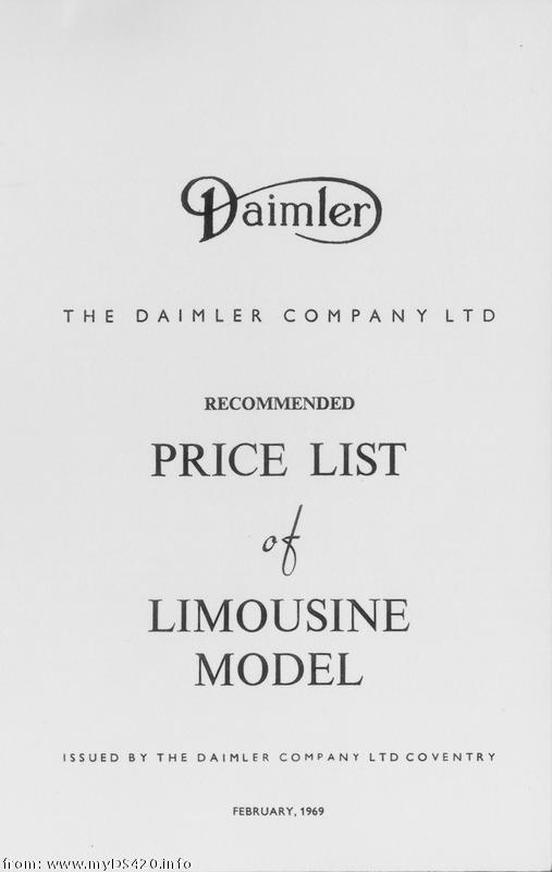 price list February 1969 front cover