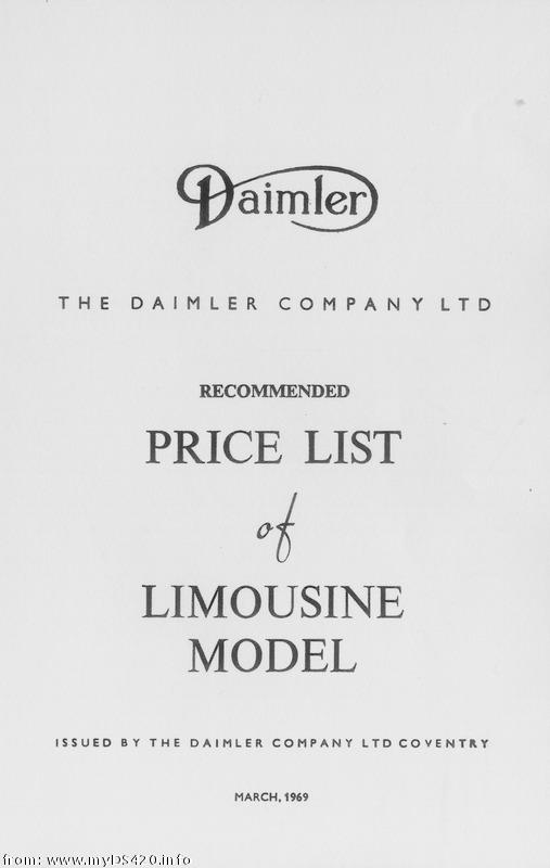 price list March 1969 front cover