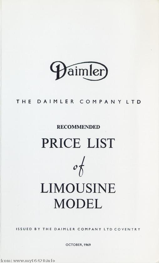 price list October 1969 front cover