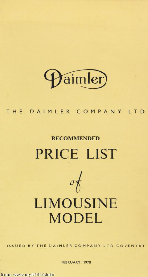 price list Feb. 1970 front cover