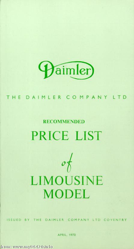 price list April 1970 front cover