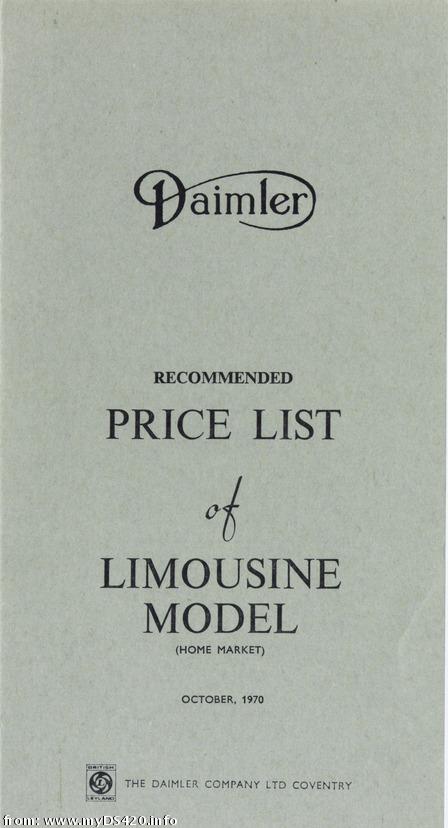 price list October 1970 front cover