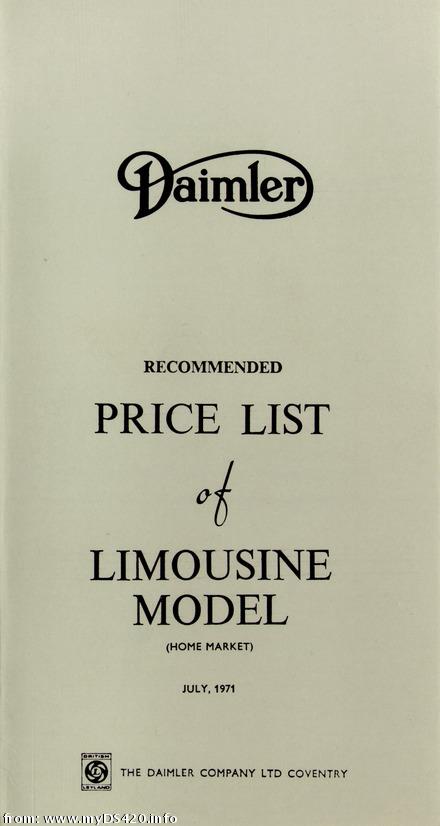 price list July 1971 front cover