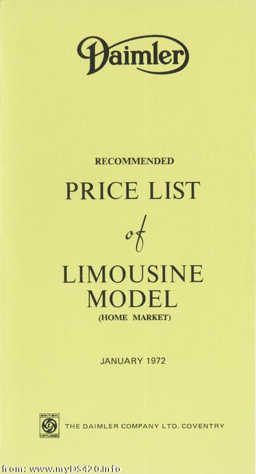 price list Jan. 1972 front cover