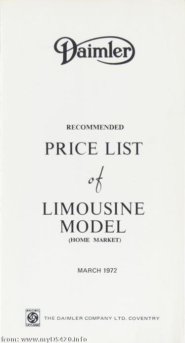 price list March. 1972 front cover