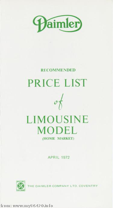price list April. 1972 front cover