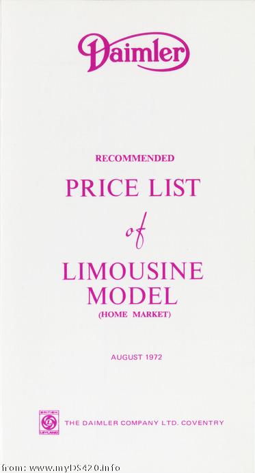 price list Aug. 1972 front cover