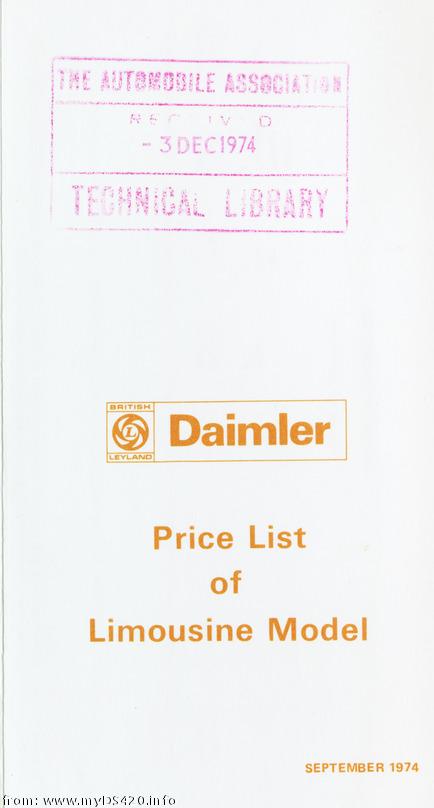 price list Sept. 1974 front cover