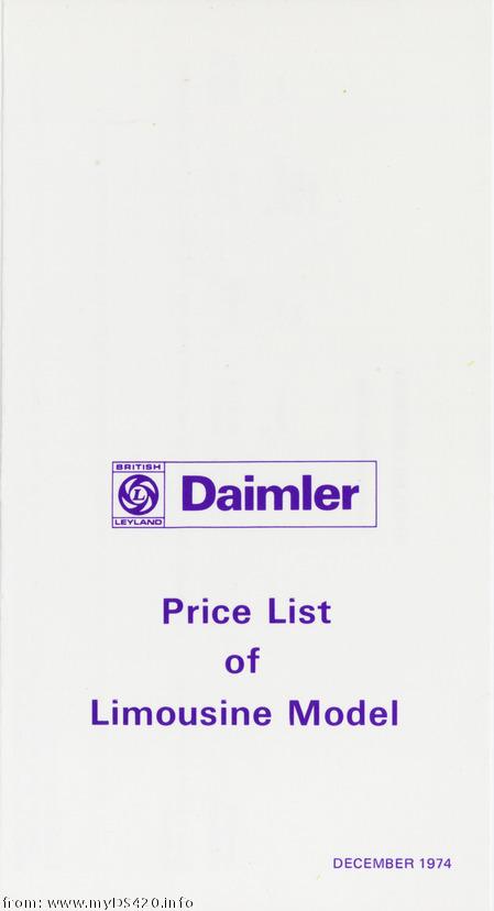 price list Dec. 1974 front cover