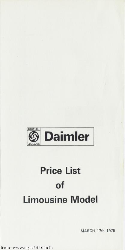 price list March 1975 front cover