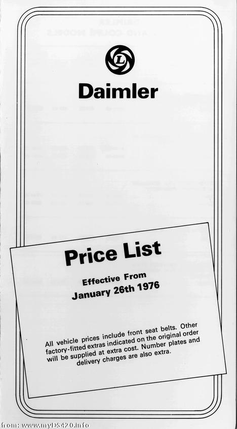 price list Jan. 1976 front cover