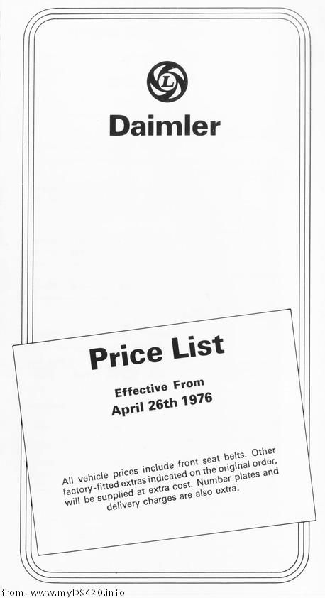price list April 1976 front cover