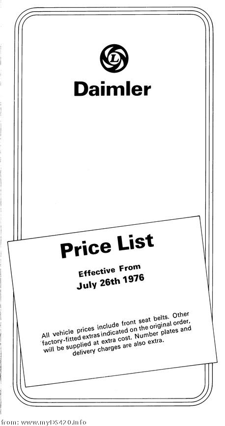 price list July 1976 front cover
