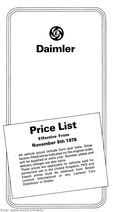 price list Nov. 1976 front cover