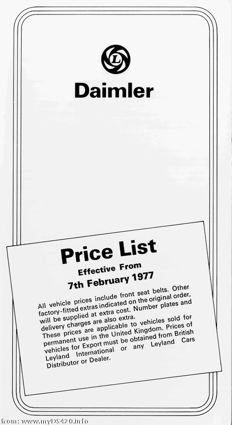 price list Feb. 1977 front cover