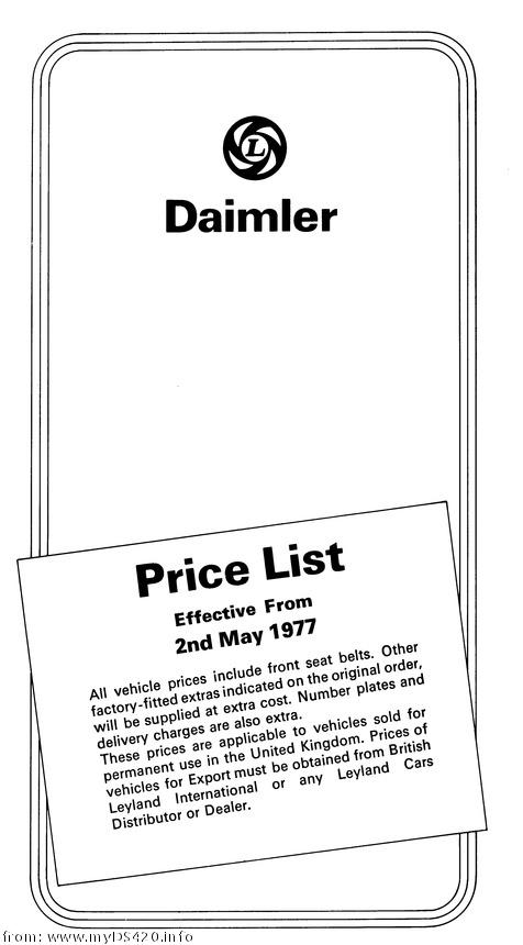 price list May 1977 front cover