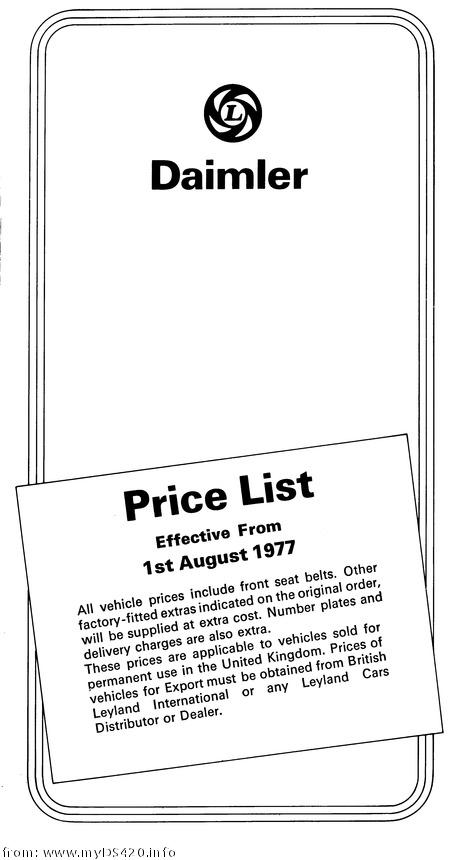 price list Aug. 1977 front cover