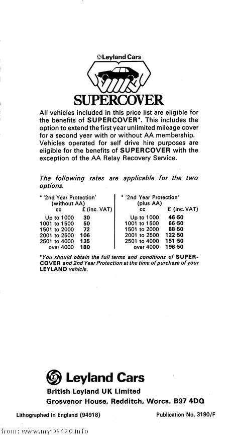 price list Aug. 1977 back cover
