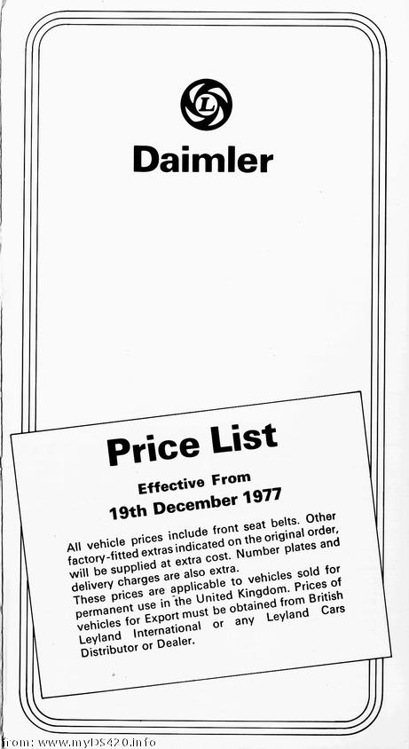 price list Dec. 1977 front cover