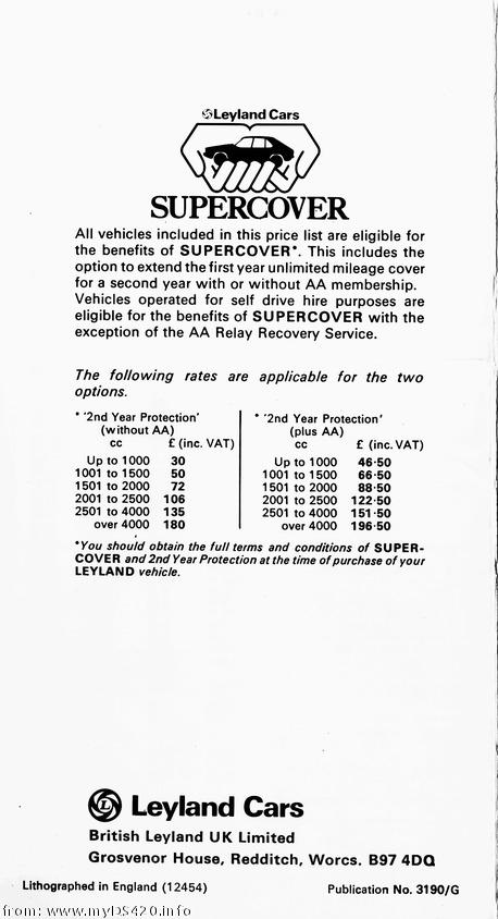 price list Dec. 1977 back cover