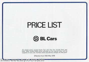 BL Cars Price List 1978 front(4kB)