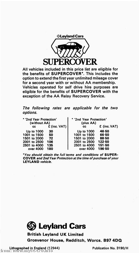 price list Jan. 1978 back cover