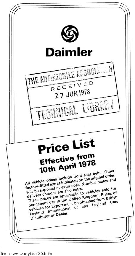 price list April 1978 front cover