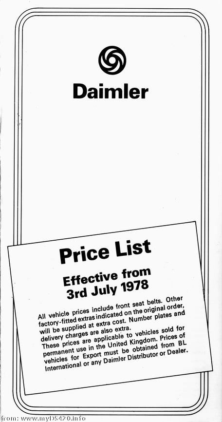 price list July 1978 front cover