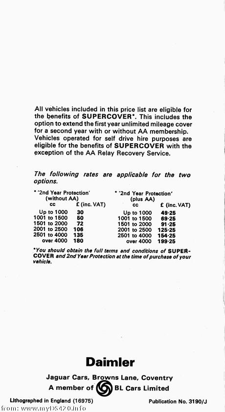 price list July 1978 back cover