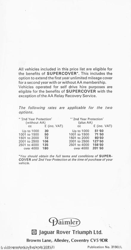 price list Dec. 1978 back cover