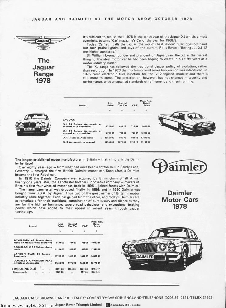 price list Motorshow Oct. 1978 front