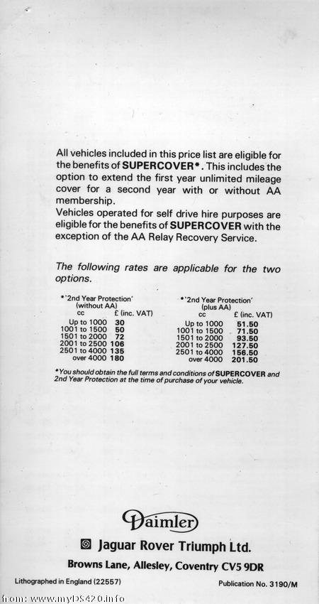 price list March 1979 back cover