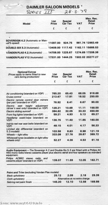 price list March 1979 Saloons