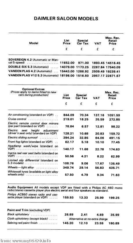 price list June 1979 Saloons