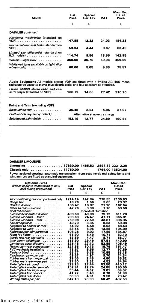 price list Motorshow 1979 Daimler limo-1 p8