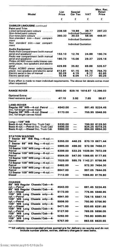 price list Motorshow 1979 Daimler limo-2 p9