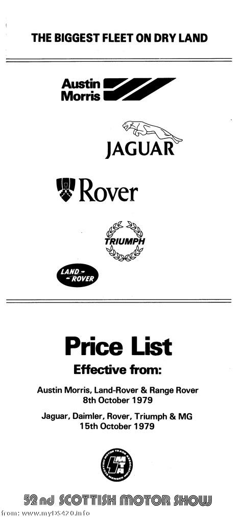 price list Motorshow 1979 front cover p12