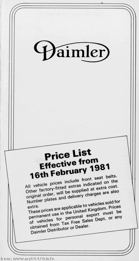 price list Feb. 1981 front cover