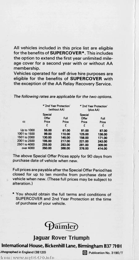 price list Feb. 1981 back cover