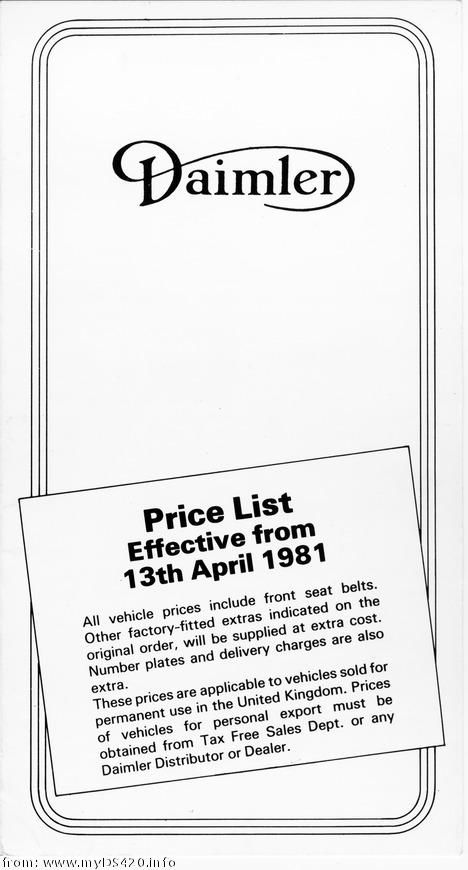 price list April 1981 front cover