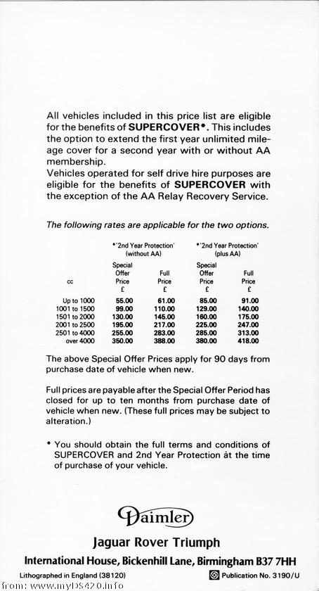 price list April 1981 back cover