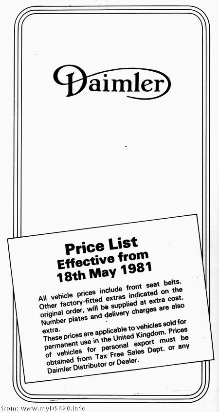 price list May 1981 front cover