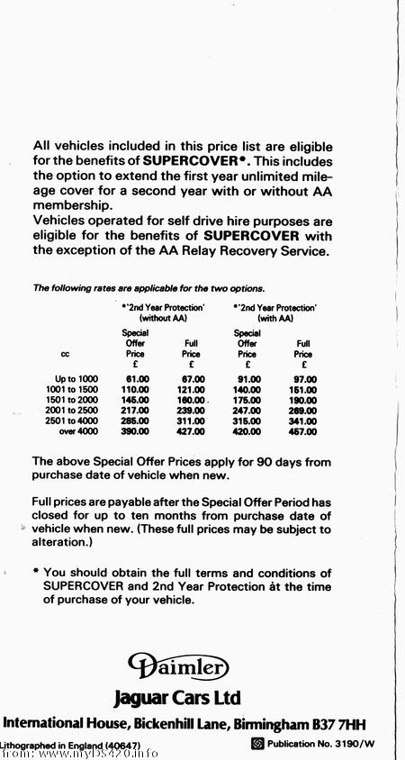 price list July 1981 back cover