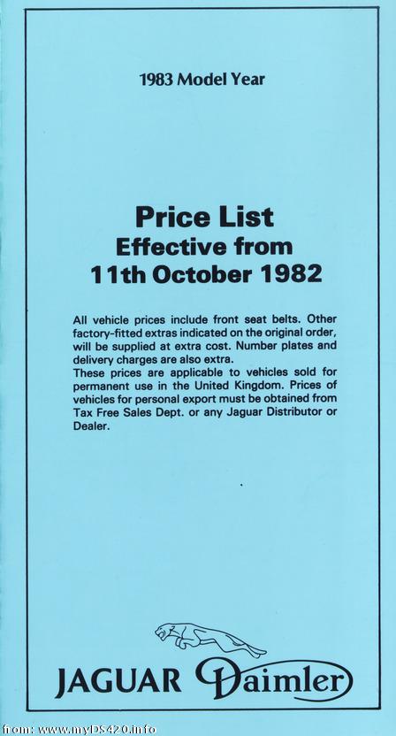 price list Oct. 1982 front cover