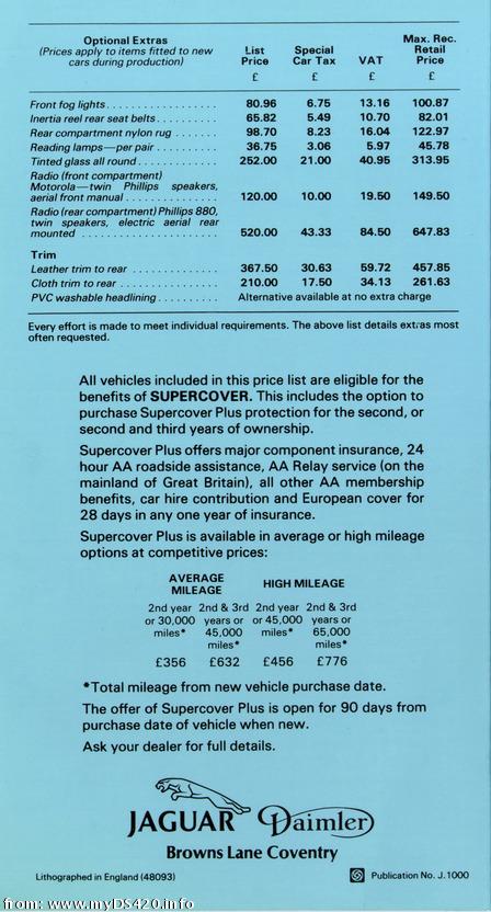 price list Oct. 1982/2 back cover
