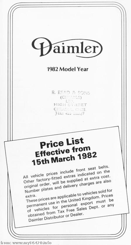 price list March 1982 front cover