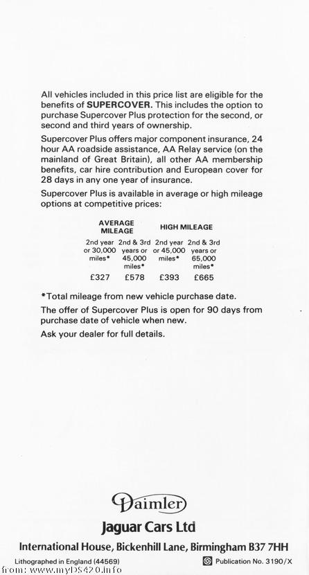 price list March 1982 back cover