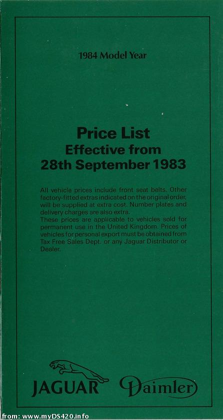 price list Sept. 1983 front cover