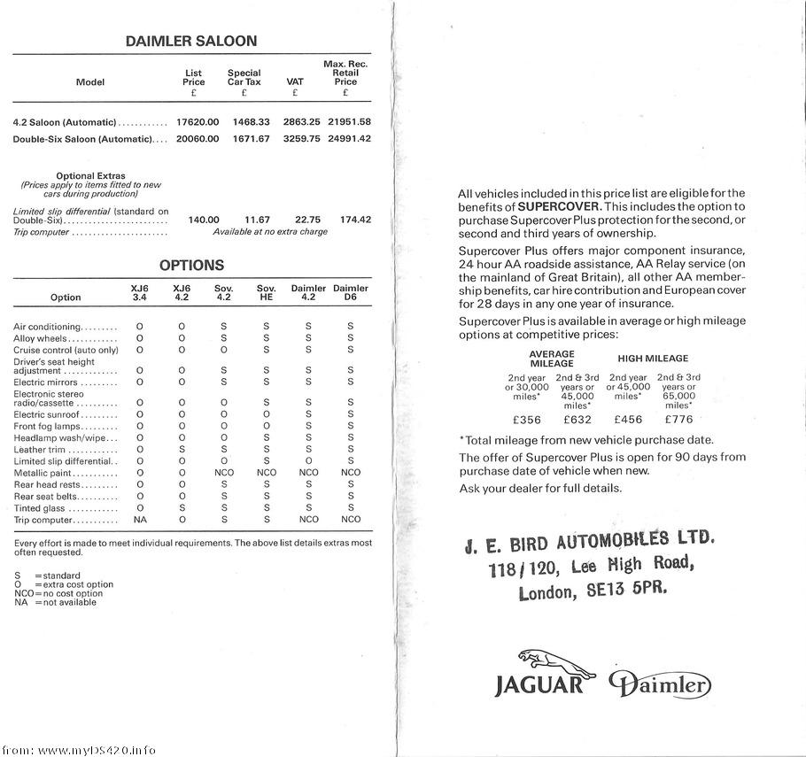 price list Sept. 1983 Daimler