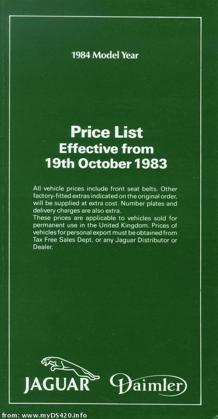 price list Oct. 1983 front cover